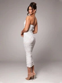 Silquee Elegancka, ekskluzywna, subtelnie seksowna, czarna, prześwitująca sukienka koronkowa dla kobiet, odpowiednia na imprezę walentynkową, koktajlową, wakacyjną, podkreślającą figurę, z długim rękawem, romantyczną randkę, formalne wydarzenie - Biały - Zobacz 7