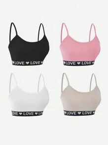 Valentine's Day Valentine's Clothes Valentine's Decorations 4pcs/Set Girls Ribbed Camisole Underwear Set, Soft, Comfortable, Versatile, Casual, Can Be Worn Year-Round (4 Pieces Sold Separately)