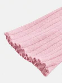 SHEIN 青少年女孩抽绳不对称下摆喇叭袖 T 恤，露肩 T 恤，舒适 T 恤 - 淺粉色 - 查看 3