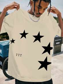 Manfinity Dauomo 男士休闲圆领短袖五角星印花 T 恤 - 彩色 - 查看 1