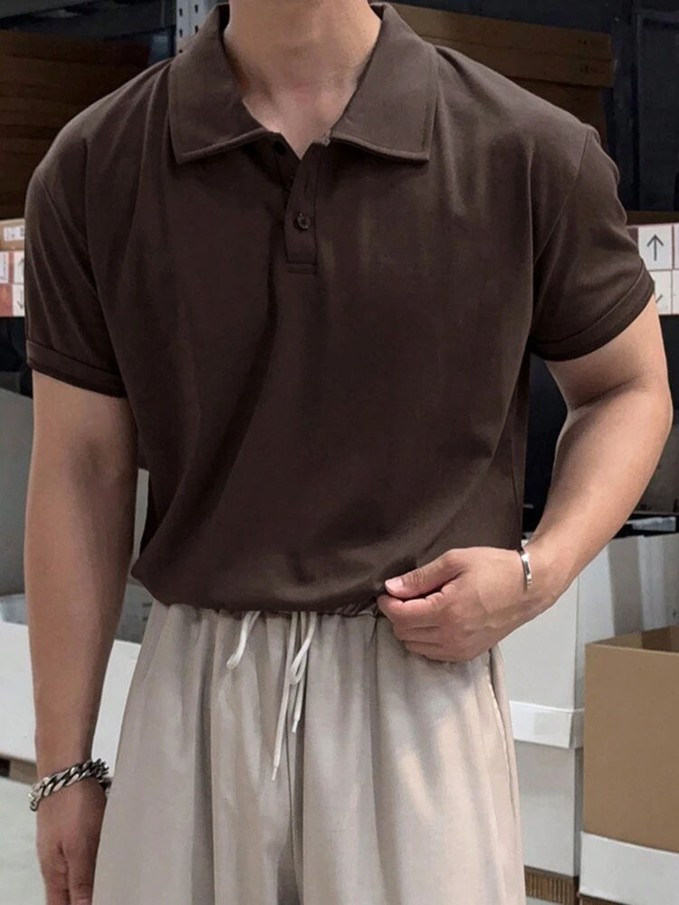 Men's Solid Color Short Sleeve Casual Commuting Polo Shirt, Summer Business Attire