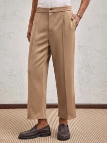 SHEIN X ELOISA & ORSON AKNOTIC Party Pantalones casuales holgados y ajustados de tela de punto color caqui para hombre, con cintura media, aptos para uso diario y vacaciones en primavera/verano