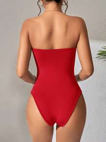 SHEIN PETITE 纯色休闲夏季女式紧身衣 - 紅色 - 查看 2