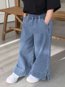 Dazy Kids Elastic Waist Pocket Flare Leg Casual Jeans For Young Girls - Blue - View 6