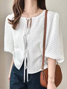 FRIFUL Women's Loose Lace Trim Sheer Open Front Shirt - White - View 5