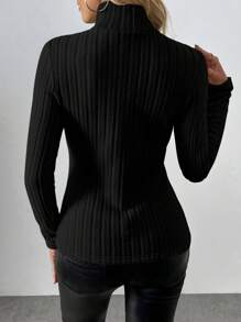 RosyDaze Ribbed Knit Thermal Lined Turtleneck Long Sleeve Top, Autumn Basic Top