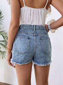 SHEIN 孕妇不对称破洞蓝色牛仔短裤，夏季/夏季/夏季，春季/春季女士，海滩女士/海滩，女士早午餐，春假/春假，音乐会女士/狂欢节/乡村音乐会/伊比沙岛/纳什维尔，Y2K 春夏波西米亚风女童牛仔短裤，水洗休闲破洞牛仔短裤