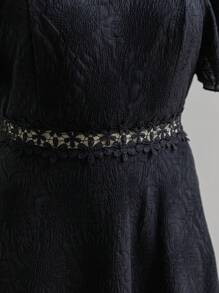 Soleia White Knitted Jacquard Waist Lace Trim Backless Tie Up Plus Size Women Vacation Dress - Black - View 8