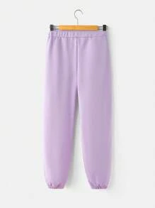 青少年女孩两件套，包括休闲字母和足球印花运动衫和松紧腰裤，秋冬 - 紫色 - 查看 7