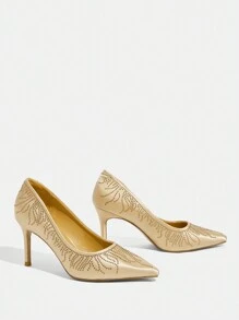 CUCCOO TILAWA 女士金色水钻尖头高跟鞋，性感优雅休闲度假派对情人节约会婚纱鞋