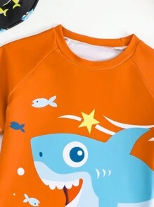 SHEIN 2pcs/Set Young Boy Swimwear With Random Print Tankini Top And Bottom