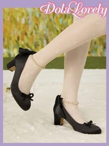 Dola Lovely 百搭时尚 2024 新款玛丽珍天鹅绒圆头粗跟高跟鞋一脚蹬高跟鞋