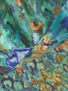 SHEIN MOD Women's Spaghetti Strap Tie Waist Floral Print Casual Mini Dress,Van Gogh Oil Painting Art<Irises>