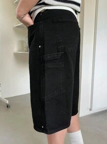 DAZY Men's Plain Black Denim Shorts, Summer - Black - View 2