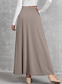 EMERY ROSE Women Solid Color Tie-Waist Long Casual Skirt - Khaki - View 2