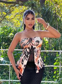 SHEIN SXY Sexy Y2K Leopard Print Elastic Bandeau Crop Top - Multicolor - View 4