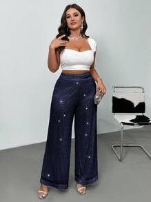 SHEIN Privé Celana Panjang Ukuran Besar, Sederhana, Modis, Kasual, untuk Sehari-hari - Navy Blue - View 4