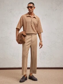 SHEIN X ELOISA & ORSON AKNOTIC Party Pantalones casuales holgados y ajustados de tela de punto color caqui para hombre, con cintura media, aptos para uso diario y vacaciones en primavera/verano