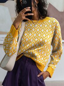 SHEIN Unity Pullover Sweater, Long Sleeve, Minimalist Fashion, Casual Daily Wear - Yellow - View 3