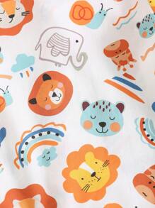 Cozy Pixies 2pcs Baby Boy Cartoon Animal Print Polo Collar Short Sleeve Cardigan & Elastic Waist Shorts Set - Multicolor - View 5