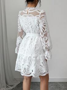 Elenzga Women's Solid Color Minimalist Casual Daily Wear Short Dress - White - View 2