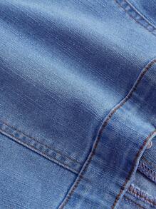 SHEIN MOD 女士牛仔蓝色露肩紧身弹力上衣 - 淺色水洗藍 - 查看 3