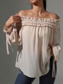 INAWLY Elegant Solid Color Off-Shoulder Lantern Sleeve Top Fall Cloth For Women