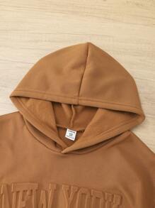 SHEIN 2pcs/Set Boys Casual American Style Embossed Pattern Sweatshirt And Sweatpants Set - Brown - View 6