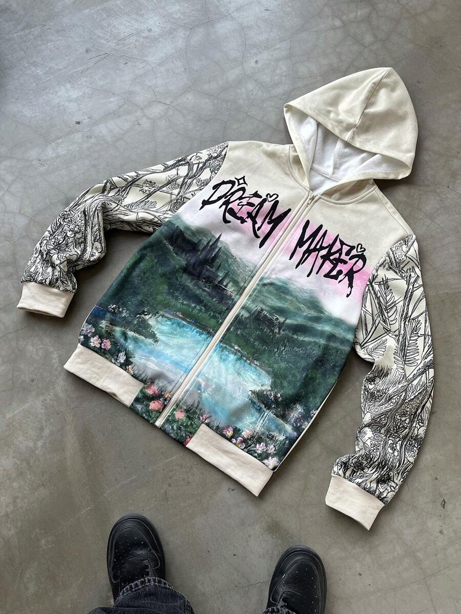 Manfinity EMRG Men's Landscape Print Zip-Up Hoodie Sweatshirt - Multicolor - View 1