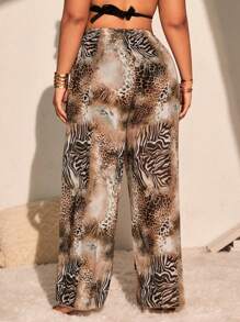 Swim Lushoire Plus Size Holiday Beac Animal Print Coverup Top And Long Pants Set