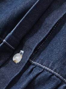 FRIFUL Vestido Denim Longo Casual Multicamadas Feminino, Roupas de Outono - Lavagem escura - Visão 8