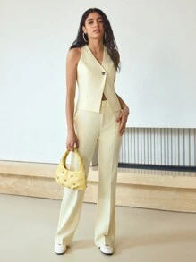 MOTF STUDIO PRESS CREASE FLARE LEG SUIT PANTS - Yellow - View 6