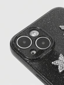 ROMWE Grunge Punk 1pc 3D Crystal Bling Star Glitter Black Phone Case Compatible With IPhone 11 12 13 14 15 Pro Max