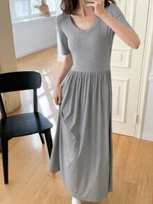 DAZY Vestido casual ajustado de manga corta sencillo y largo