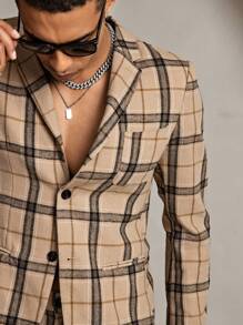 Mainfolk 2pcs Men Casual Woven Long Sleeve Jacket And Elastic Waist Straight Pants Set - Khaki - View 3