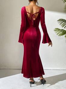 Calvaya French Style High-End Luxurious Niche Burgundy Velvet Dress Women, Suitable For Gala/Party, Autumn/Winter