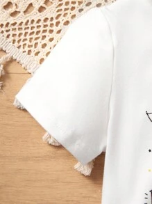 SHEIN Leap Crew 2 件装女婴碎花短袖上衣和裙子套装，夏季服装 - 黃色 - 查看 11