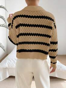Chiquease Suéter de mujer de manga larga con cuello en V, informal, minimalista y de moda para uso diario, jersey de punto para otoño e invierno - Café integral - Ver 2