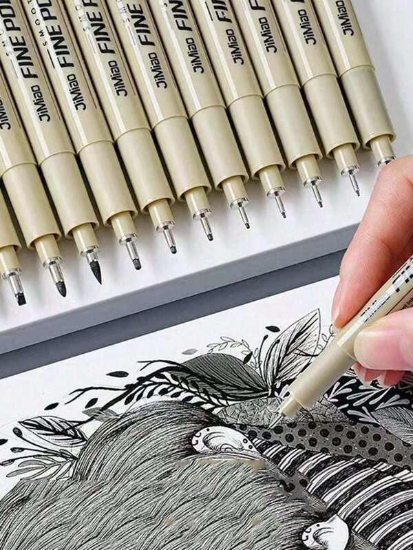 SHEIN 6pcs/9pcs/12pcs Needle Tube Pen Set, Comic Sketch Pen, Water-Based Pigment Drawing Pen Back To School