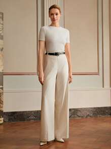 Anewsta Elaire Casual Slouchy Striped Pants Slim Drape Suit Trousers Old Money - Apricot - View 1