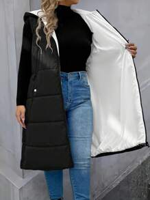 EMERY ROSE Casual Hooded Zipper Padded Coat, Long Length