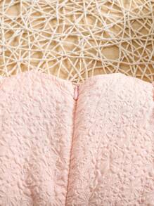 SHEIN Leap Crew 女婴可爱纹理粉色蝴蝶结装饰连体衣，夏季