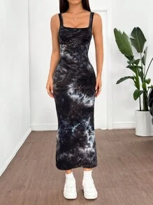 SHEIN EZwear 扎染设计背心裙，休闲时尚，适合日常穿着 - 黑與白 - 查看 6