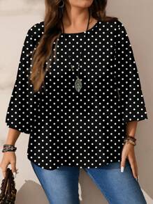 EMERY ROSE Casual Minimalist All-Over Printed Plus Size Round Neck 3/4 Sleeve Shirt, Suitable For  Chic Blouses For Women,Spring/Summer/Vacation - Multicolor - View 5