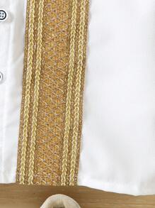 SHEIN Young Boy Stand Collar Wide Banded Solid Color Casual Shirt, Suitable For Any Occasion, Comfortable And Breathable, Skin-Friendly Soft Fabric, Versatile And Durable, Ideal For Summer - White - View 6