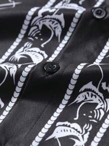 Manfinity RSRT Men's Fish Print Short Sleeve Shirt And Shorts 2 Pieces Casual Set Beach Outfit For Men