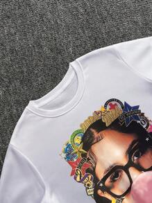 Manfinity Dauomo 泡泡糖肖像图案街头服饰圆领长袖男式运动衫