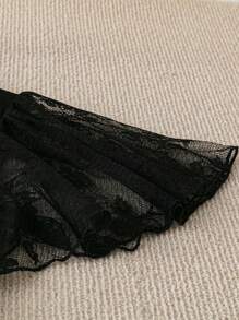 Flirla 2pcs/Set Plus Size Women Elegant Lace Splice Ruffle Sleeve Jacket And Sleeveless Bodycon Dress Suit - Black - View 5