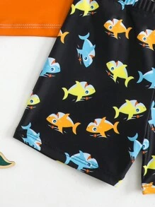 SHEIN 2pcs/Set Young Boy Swimwear With Random Print Tankini Top And Bottom