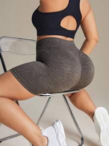 Easithlete Plus Size Seamless Brown Floral Pattern Shorts